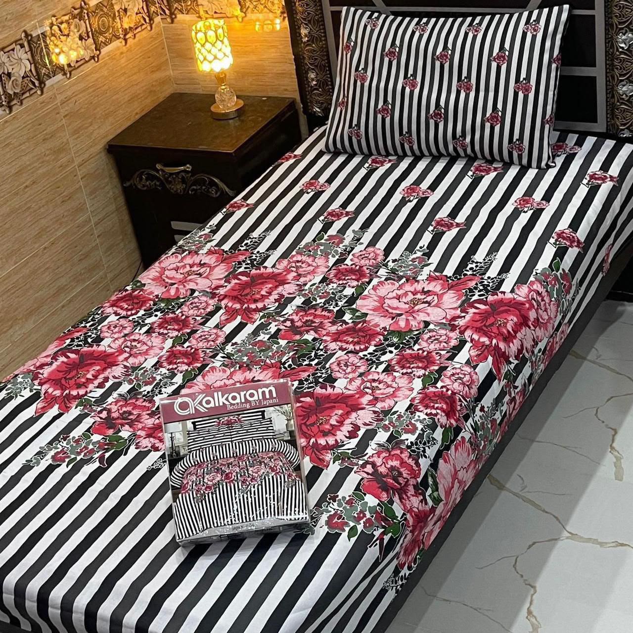 Alkaram 4pc Mix Cotton Single Bedsheet Pair - Design 23