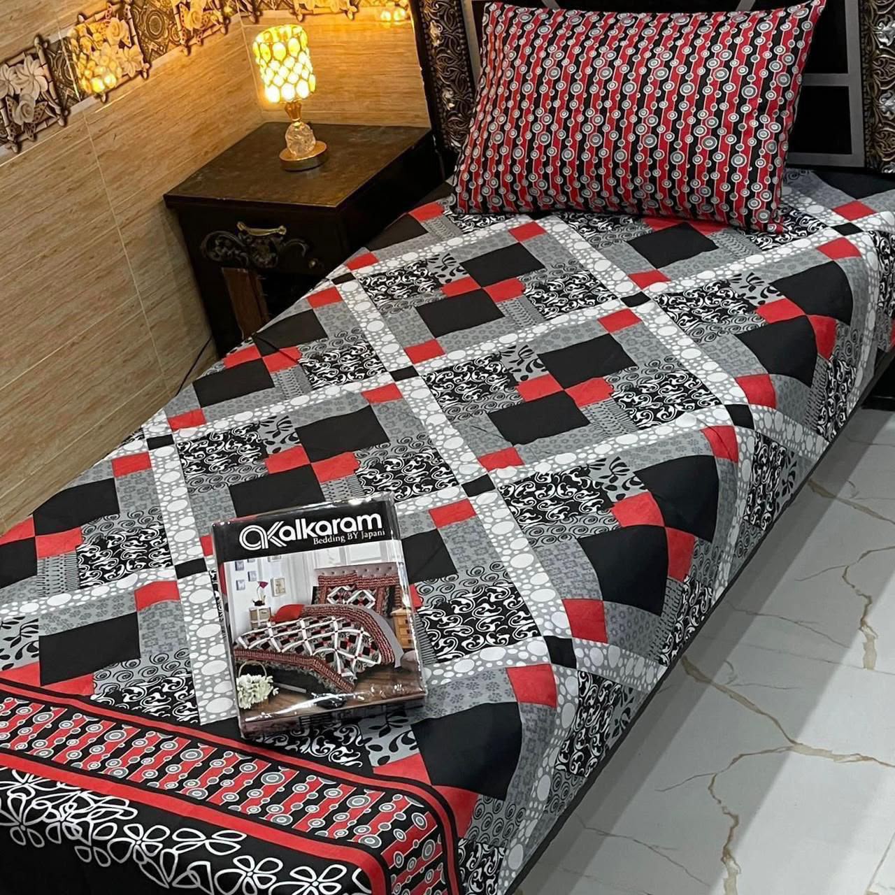 Alkaram 4pc Mix Cotton Single Bedsheet Pair - Design 14