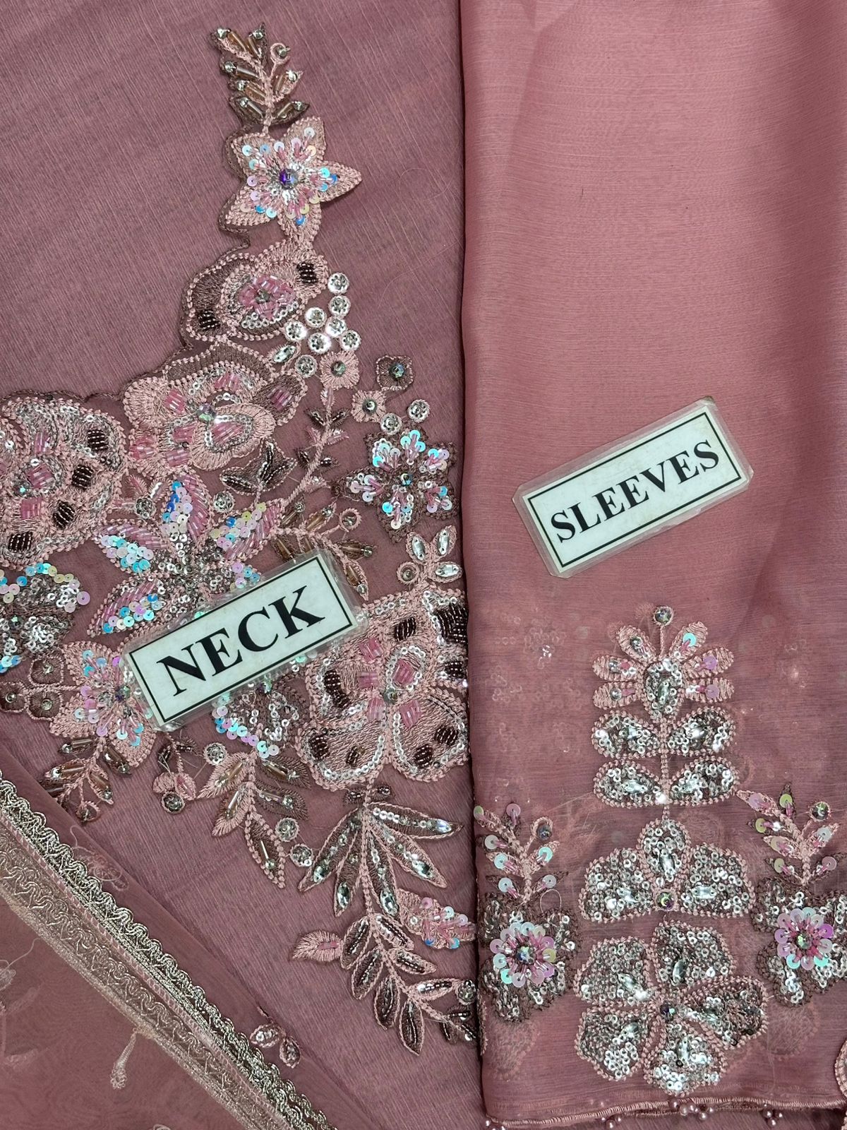 Iznik Chiffon Organza Malai 3pc - Rose Pink
