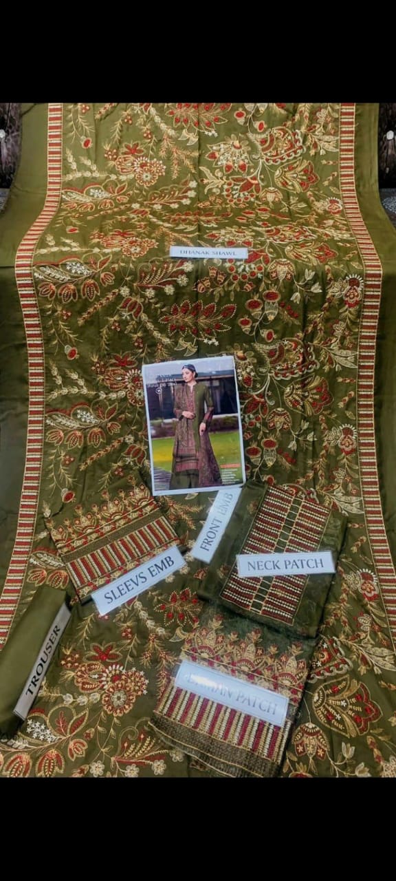 Dhanak 3pc Embroidered Suit with Embroidered Shawl - DESIGN 24