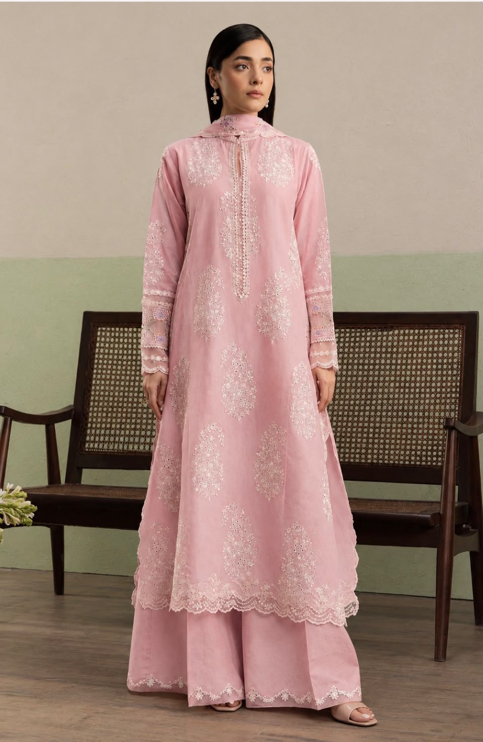 Crimson Dhanak Embroidered 3PC Suit - DESIGN 01