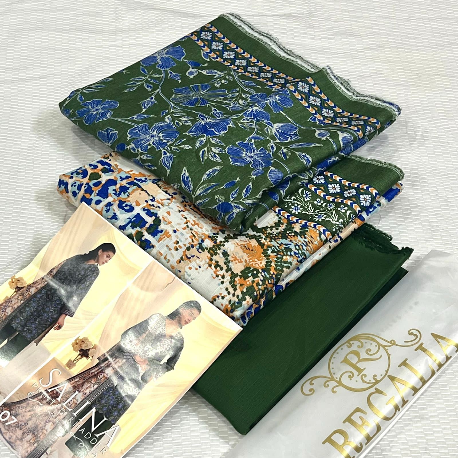 Regalia Original 3pc Printed Khaddar Collection - Green Blue