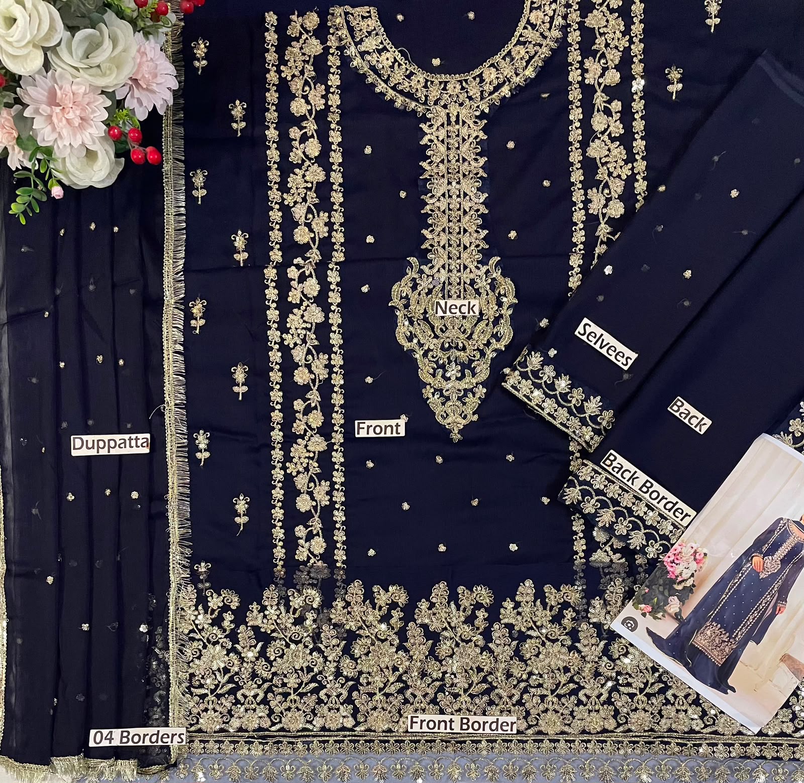 Harais Shakeel Chiffon Embroidered 3PC Suit - DESIGN 08