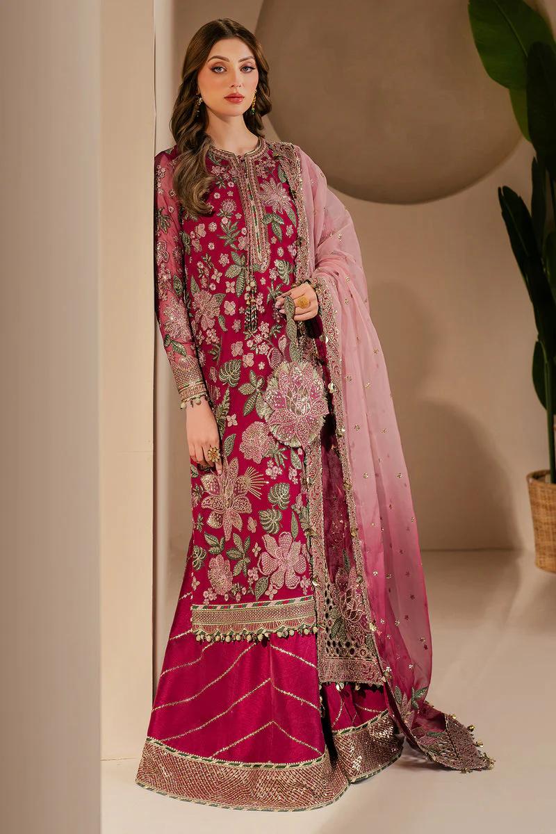 Jazmin Chiffon Embroidered Unstitched 3pc - Magenta