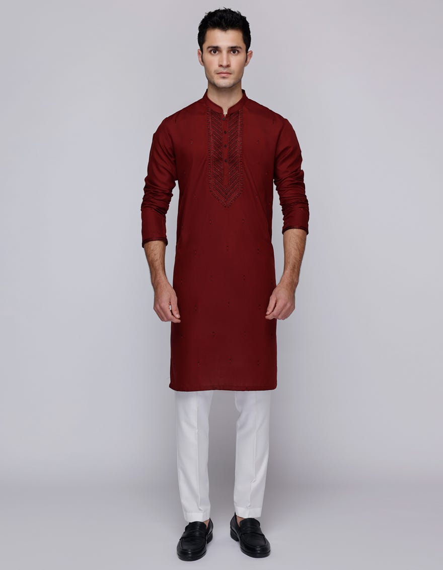 Maroon Cotton Special Kurta J.