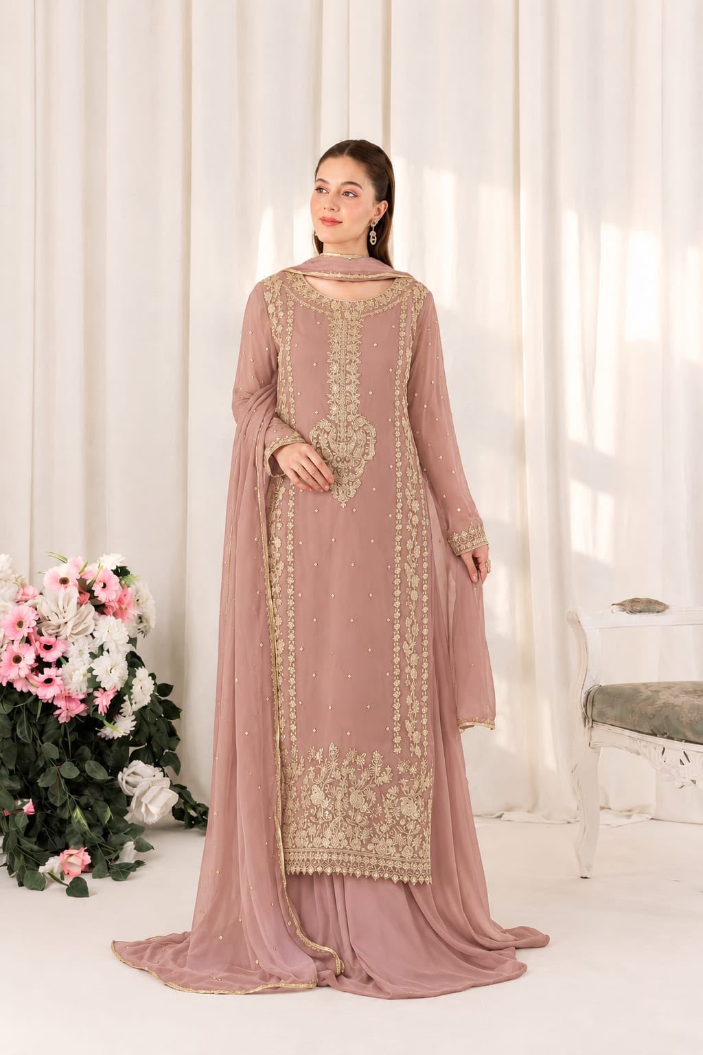 Harais Shakeel Chiffon Embroidered 3PC Suit - DESIGN 10