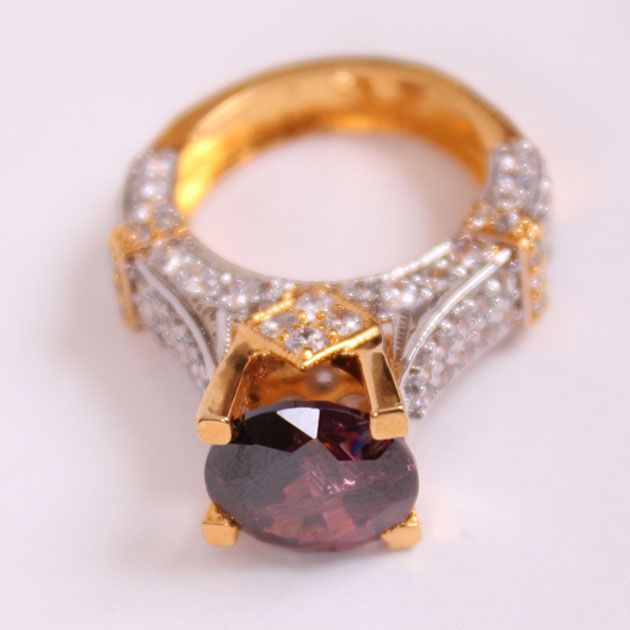Purple Stone Half Gold Plate Ring