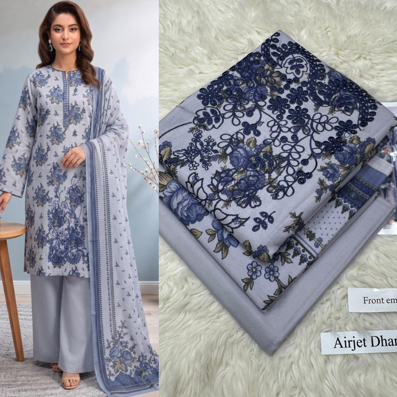 Airjet Dhanak with Dhanak Dupatta Panel Sequence Embroidered - DESIGN 16