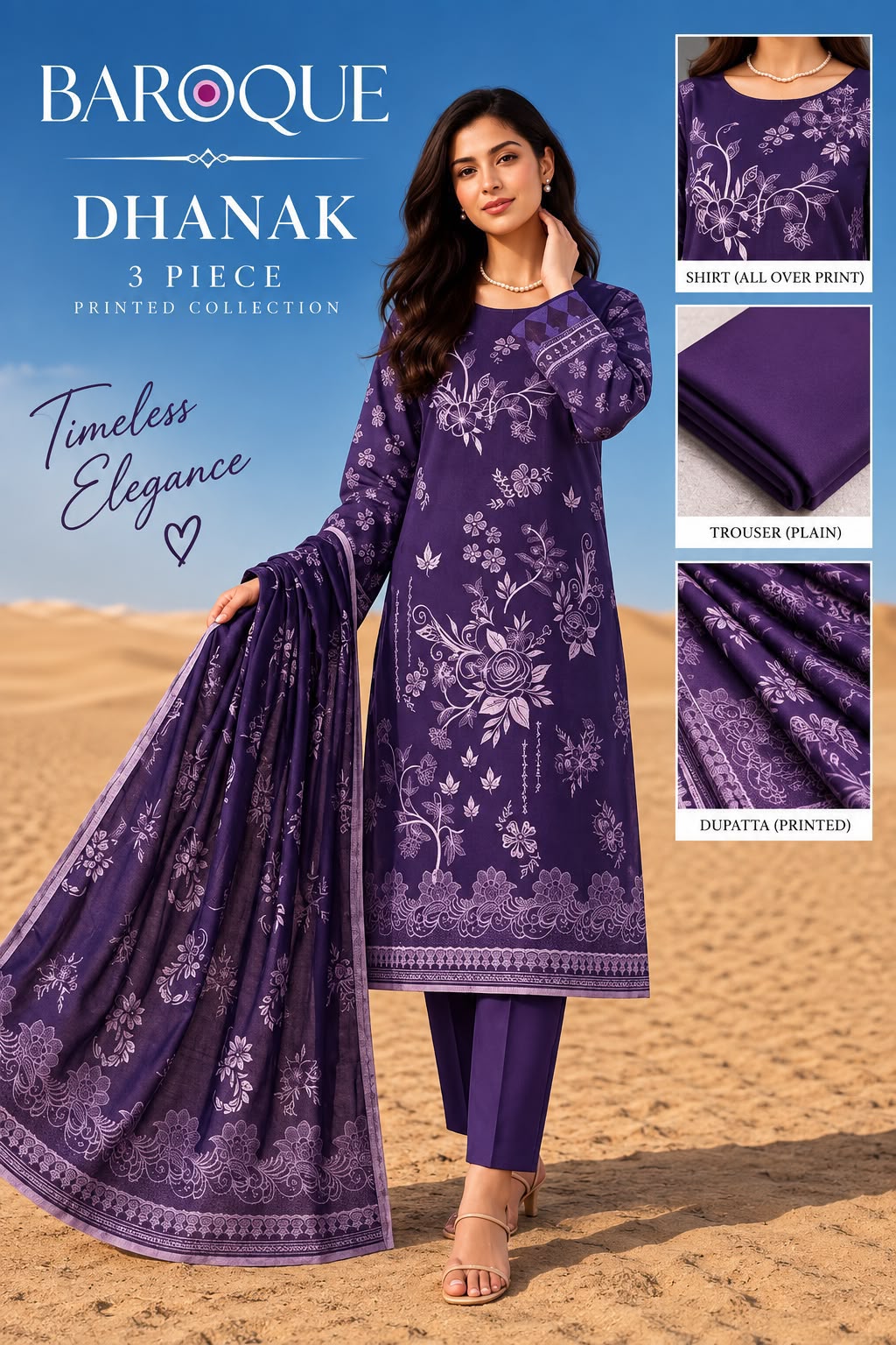 Baroque Dhanak Printed 3PC Suit D#2733 - DESIGN 05