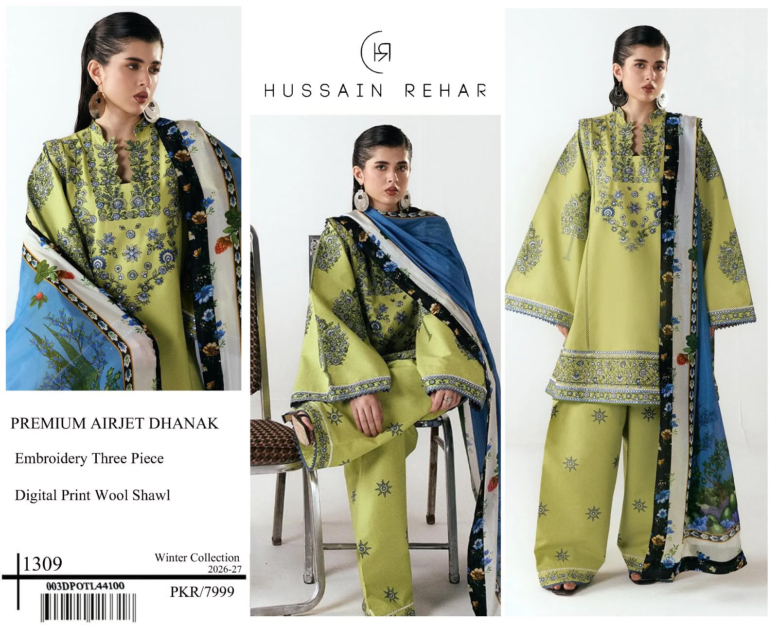 Hussain Rehar 1309 Airjet Dhanak with Digital Wool Shawl