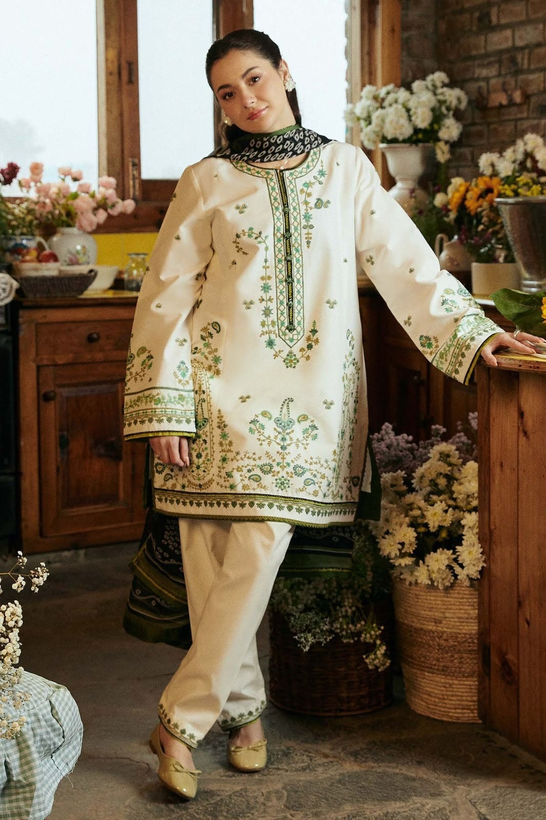 Pure Dhanak 3pc Embroidered Design 19 Off White