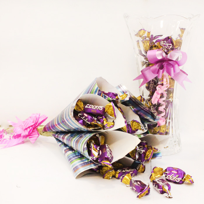 Eclairs Candies Bouquet in Crystal Vase