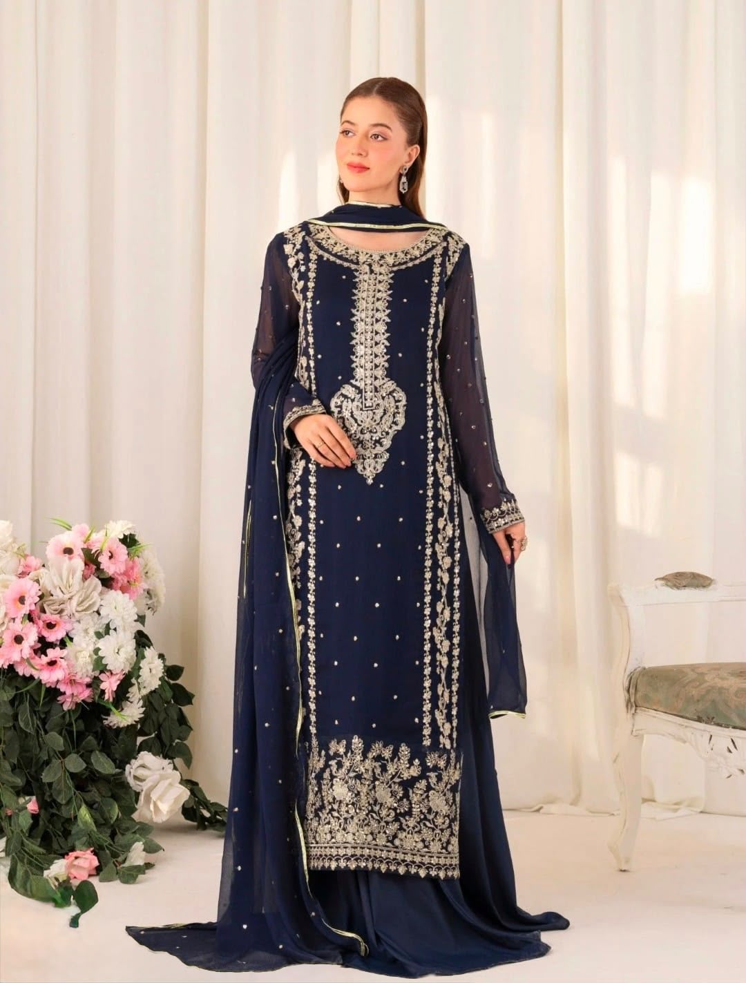 Harais Shakeel Chiffon Embroidered 3PC Suit - DESIGN 09