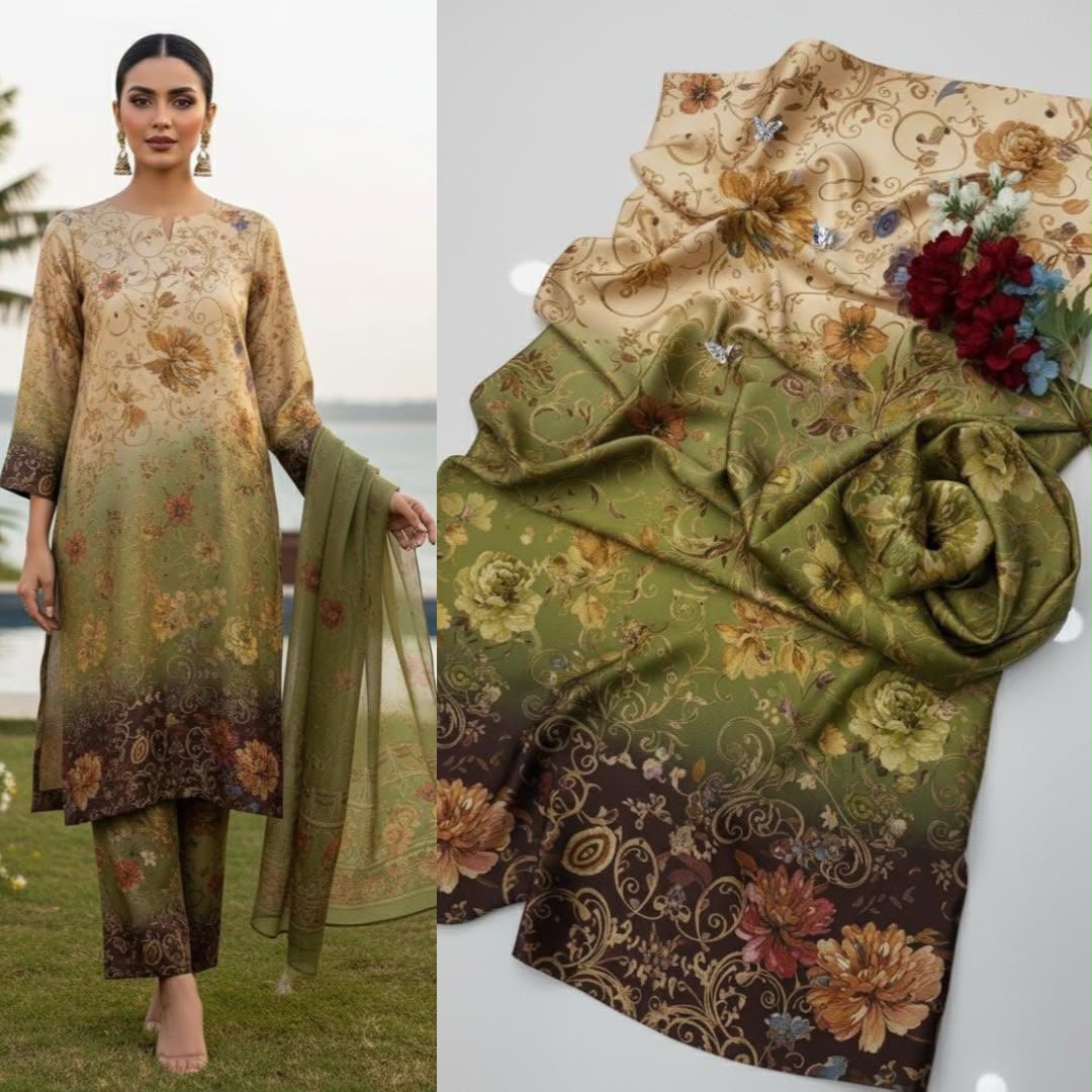 Shamooz Silk Digital Printed 3pc - Design 21