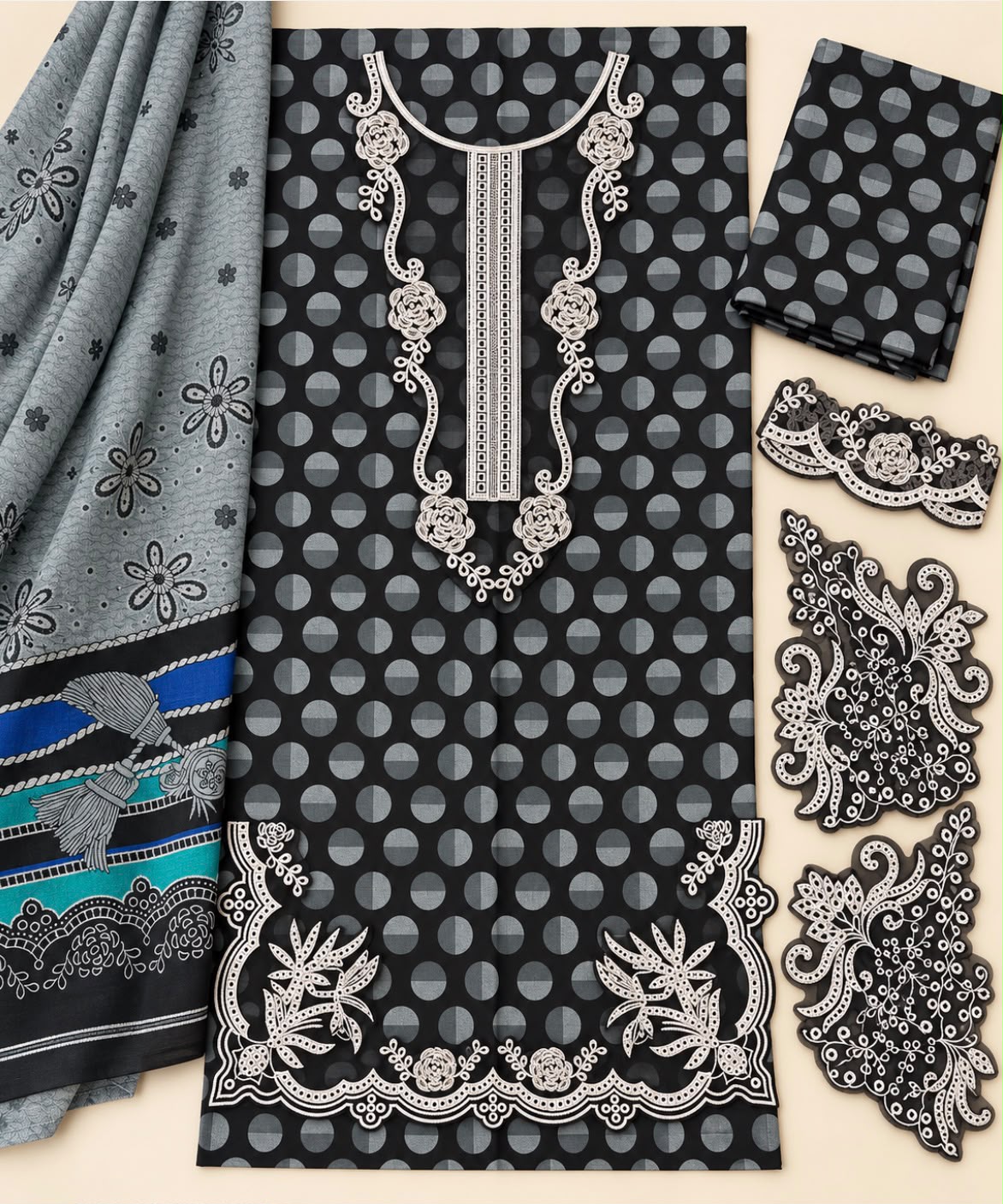 Mix Brand Dhanak Embroidered 3PC Suit - DESIGN 03