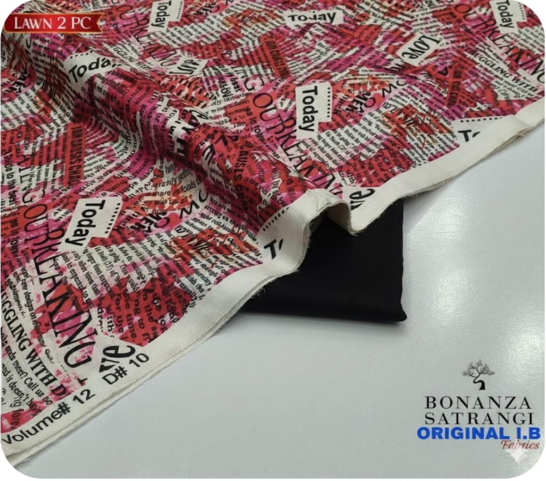 Bonanza 2pc Lawn Summer Collection - Red White Leaf