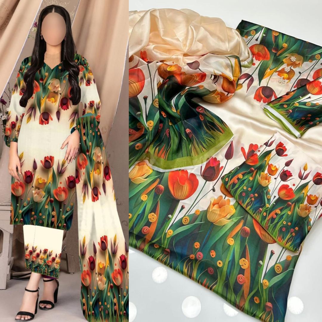 Shamooz Silk Digital Printed 3pc - Design 23