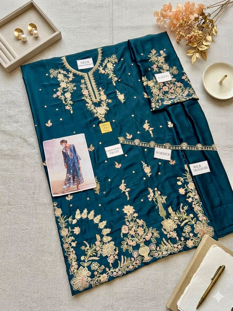 Silk Embroidered Kaftan 2PC Suit - DESIGN 02