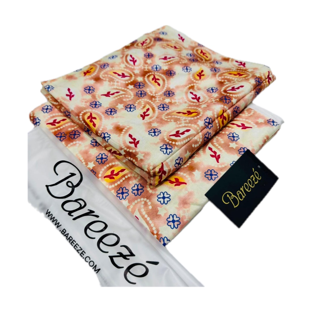 Bareeze Unstitched 2-Piece Lawn - Peach Paisley Tie-Dye Print
