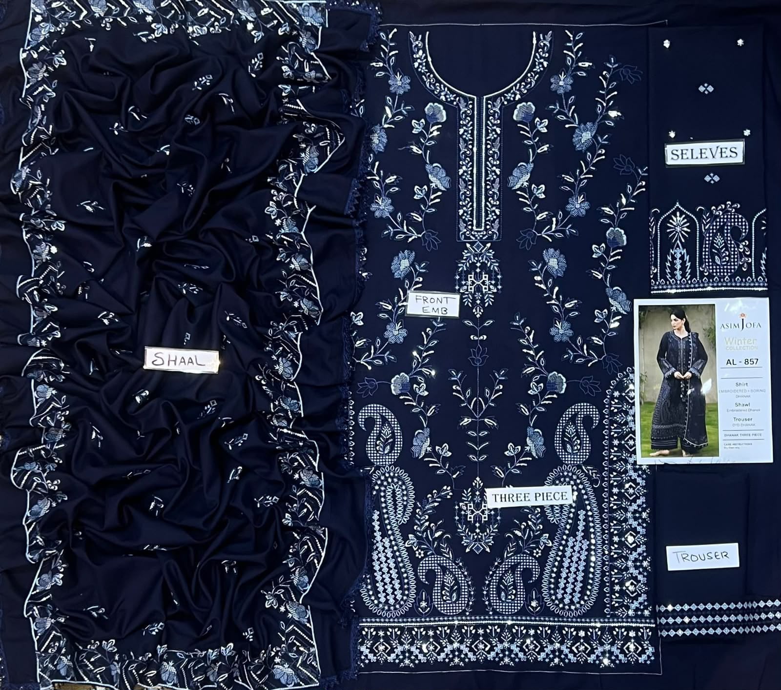Maria B Dhanak Embroidered 3PC Suit D#AL844 - DESIGN 10