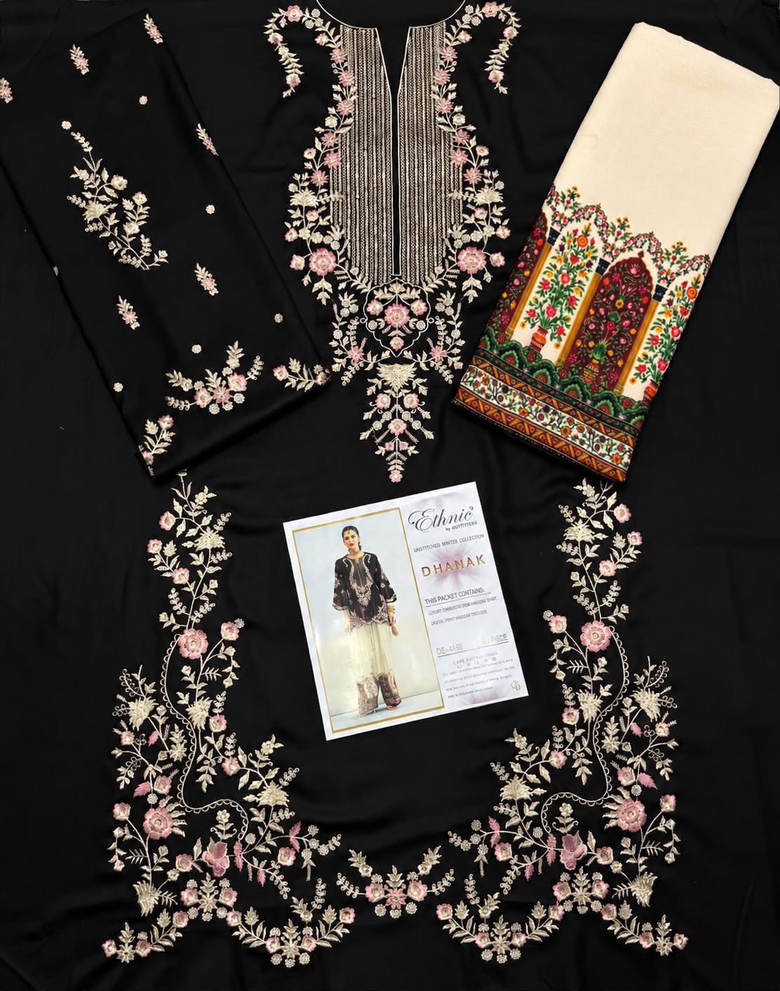 Ethnic 4159 2pc Dhanak Sequence Embroidered - Black