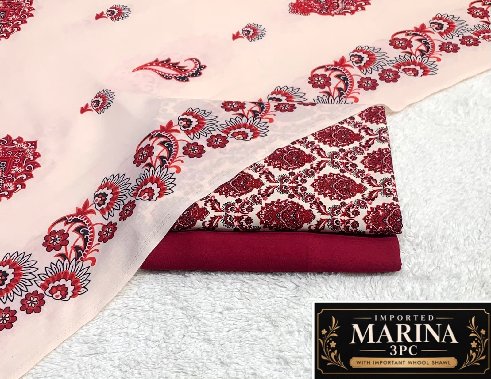 Imported Marina 3pc Collection By It - Cream Maroon