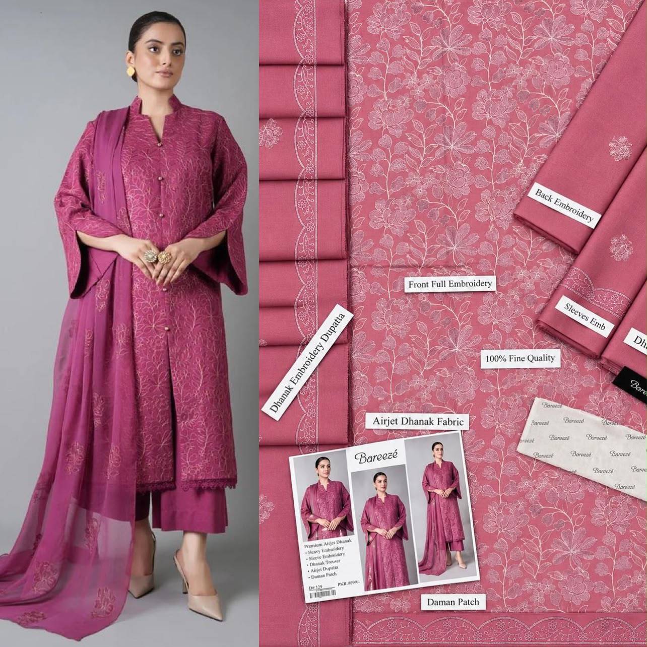 Airjet Dhanak with Dhanak Dupatta Panel Sequence Embroidered - DESIGN 02