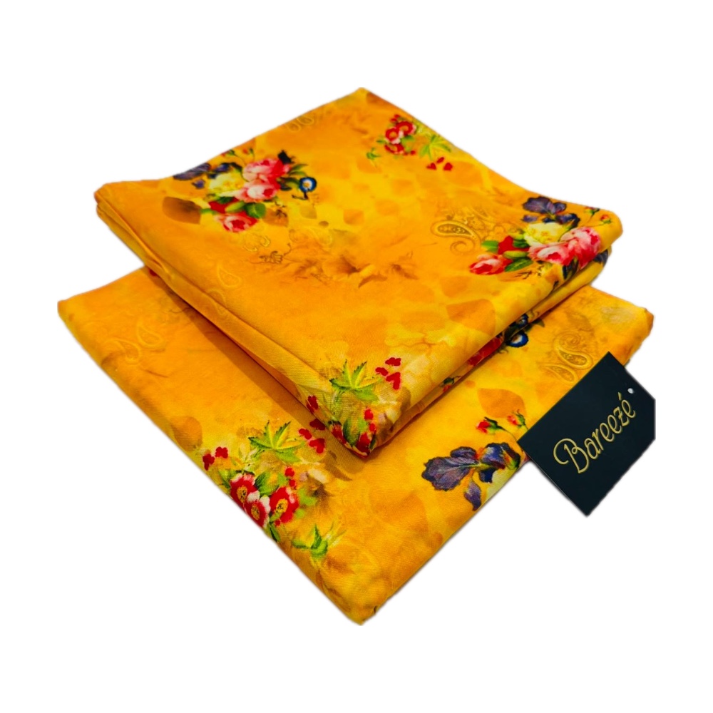 Bareeze Unstitched 2-Piece Lawn - Mustard Yellow Floral Paisley Print