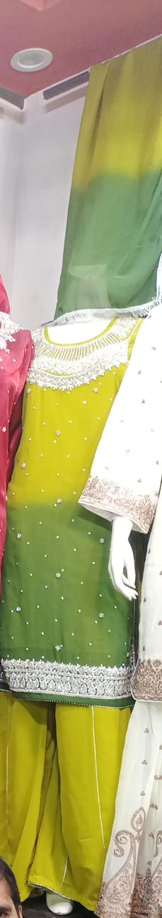 Chiffon stone work multi shade(green dhani, maroon, jamni)