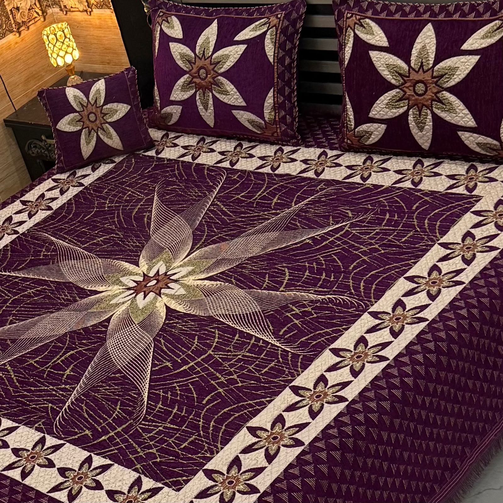 4pc Velvet Jacquard Bedsheet King Size - Design 23