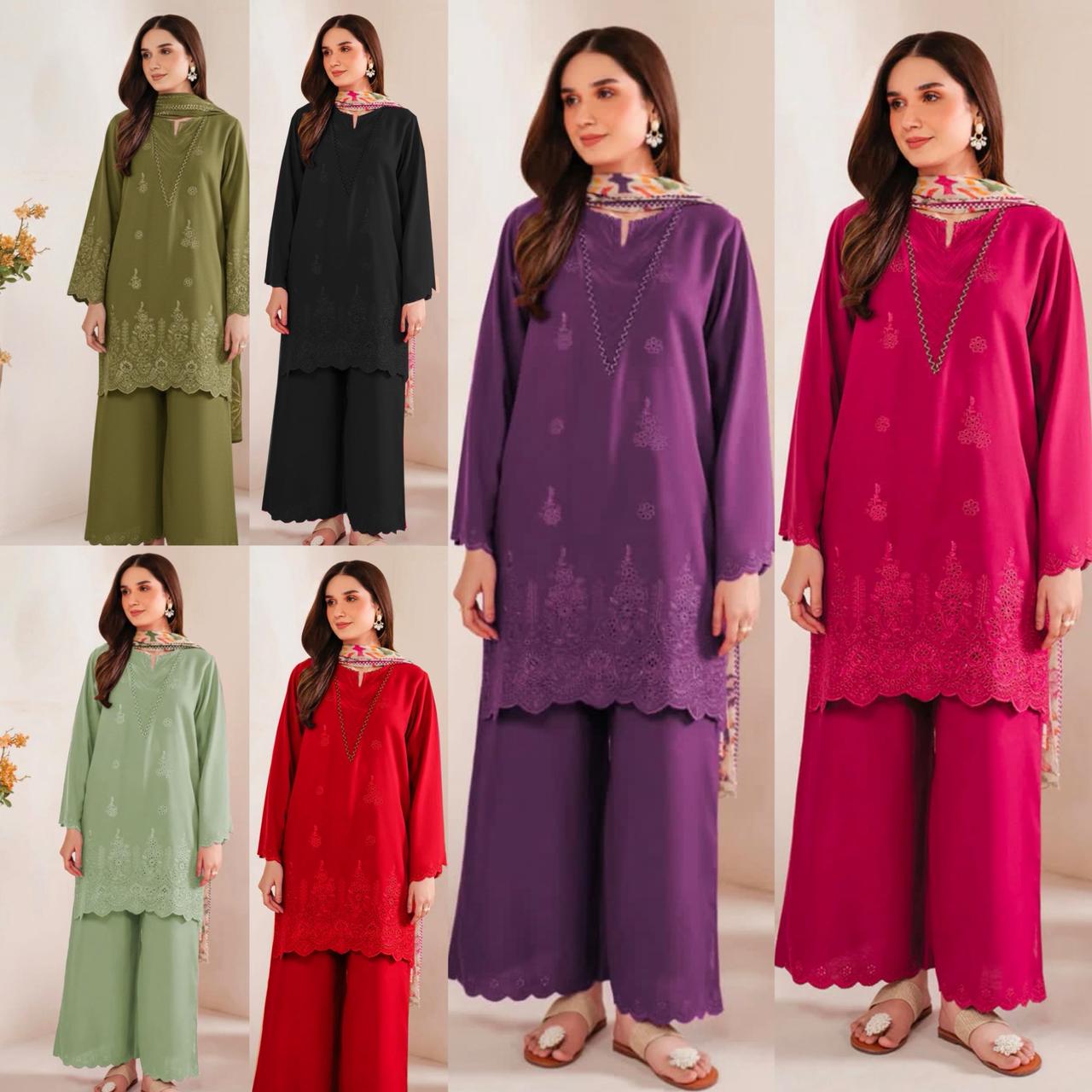 Indian Booti Dhanak Embroidered 2PC Suit - DESIGN 01