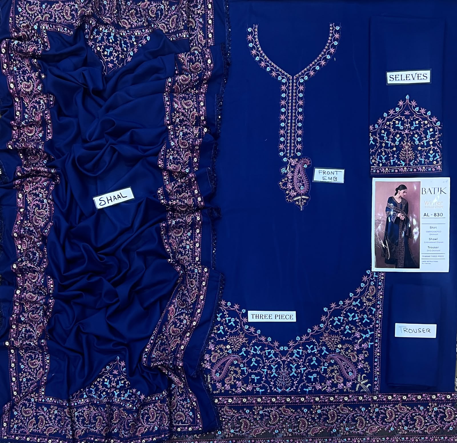 Maria B Dhanak Embroidered 3PC Suit D#AL844 - DESIGN 03