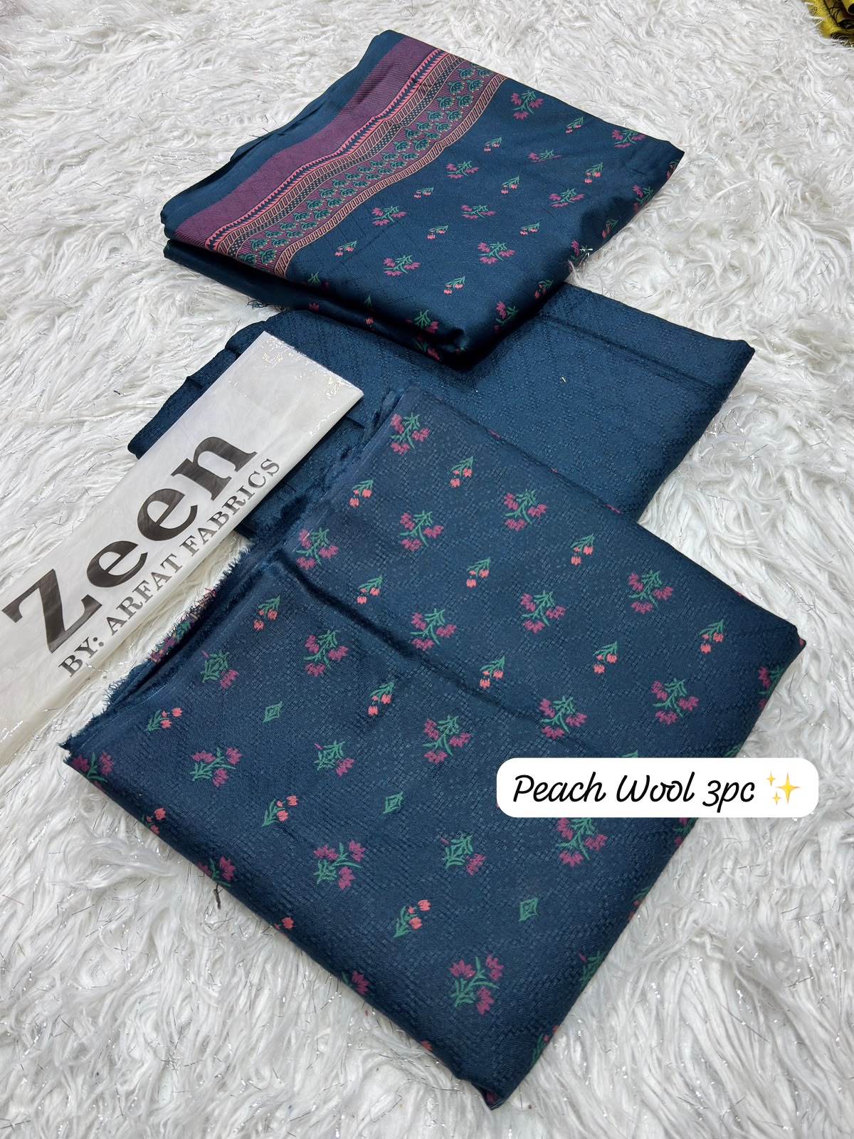 Zeen Peach Wool Printed 3PC Suit - DESIGN 03
