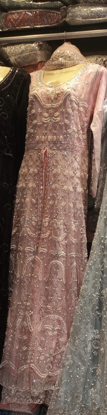 Front open maxi stone work (pink, grey, off white, blue)
