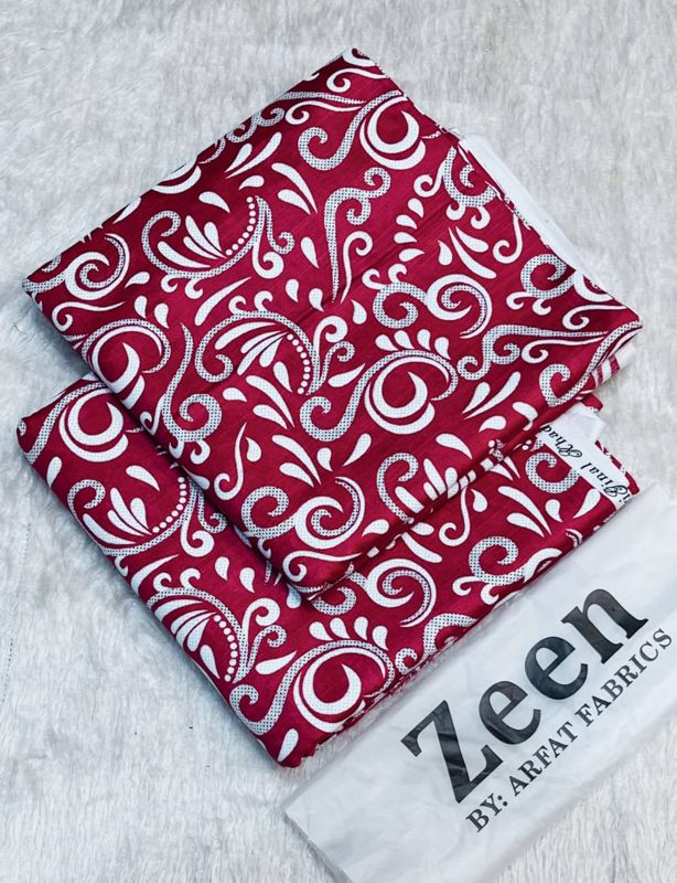 Zeen Khaddar 2Pc - Maroon White Swirl Print