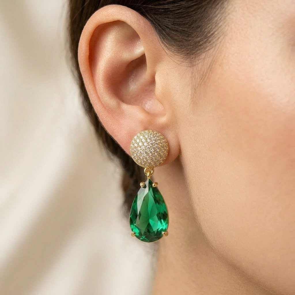 Crystal Teardrop Earrings - Emerald Green