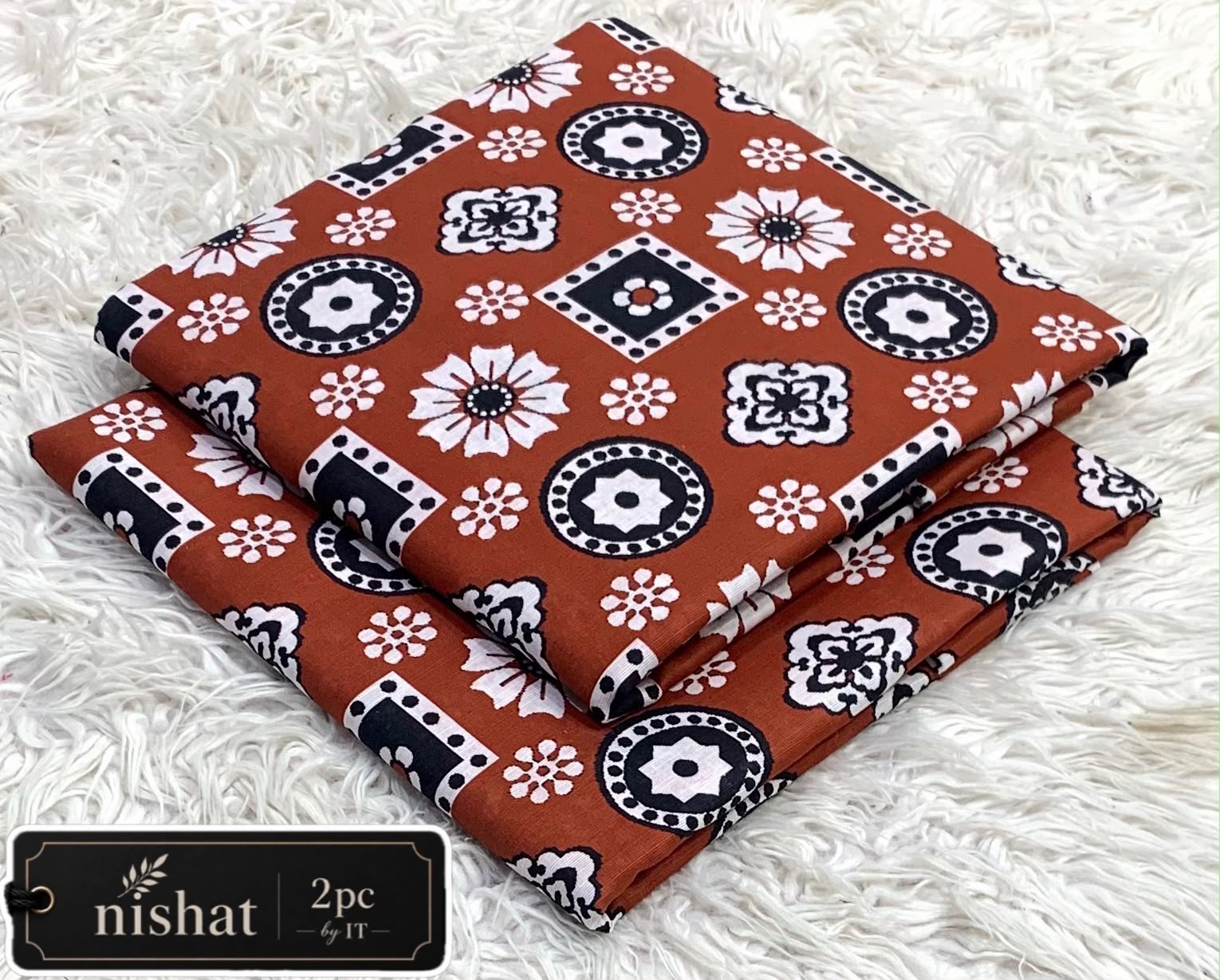 Nishat Allover Khaddar 2pc By It - Rust Blue