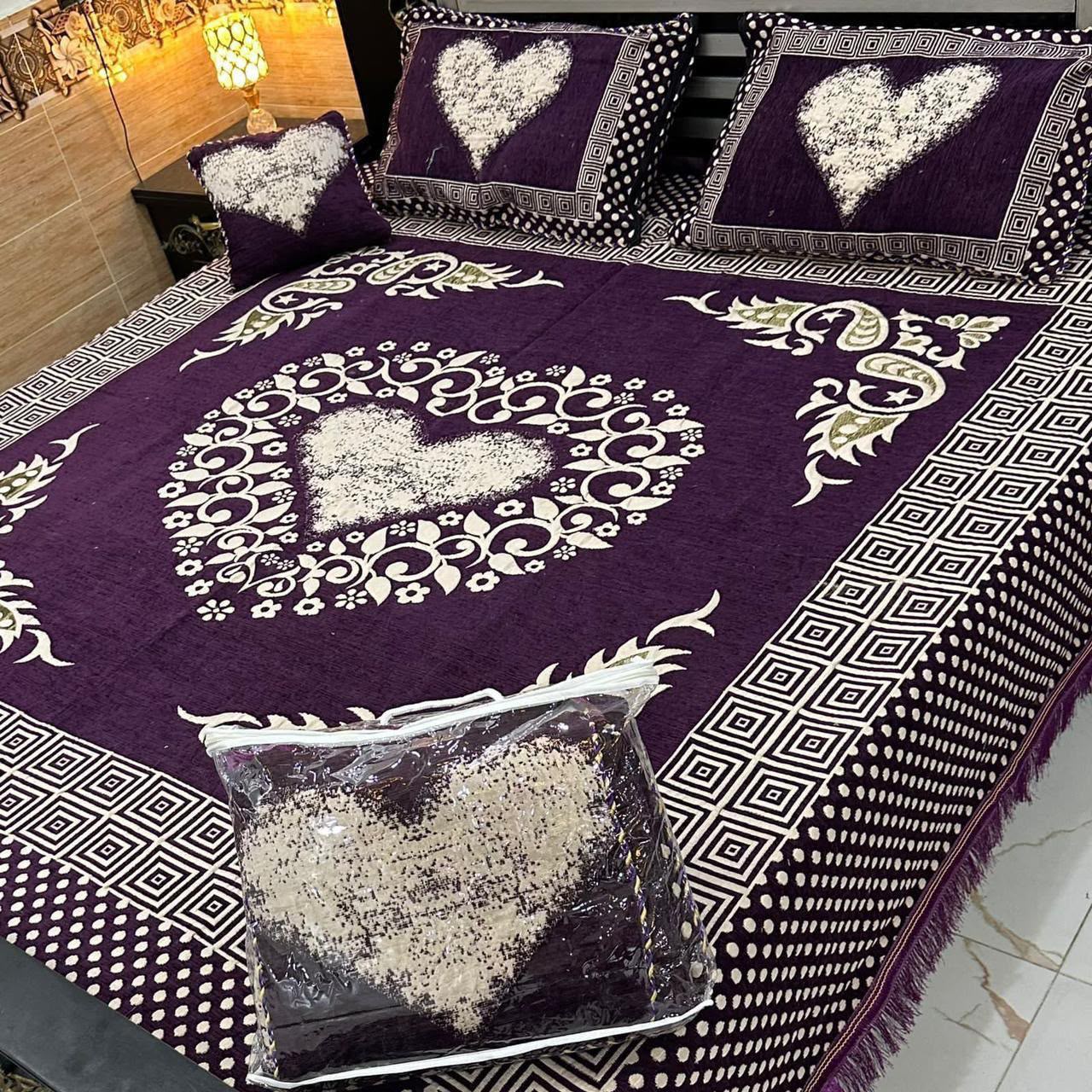 4pc Velvet Jacquard Bedsheet King Size - Design 06