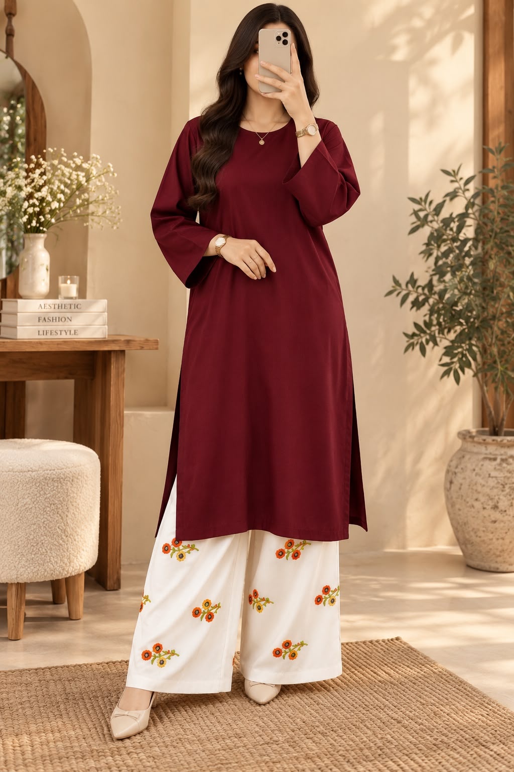 Osma Dhanak 2pc Unstitched Maroon