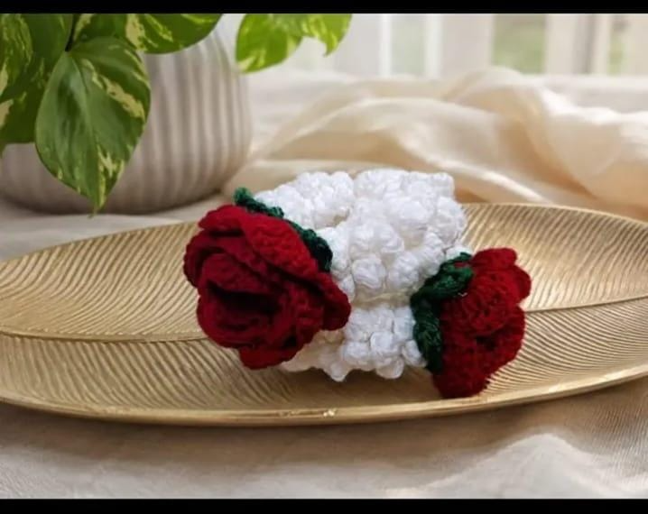 Crochet Rose Scrunchie - Handmade