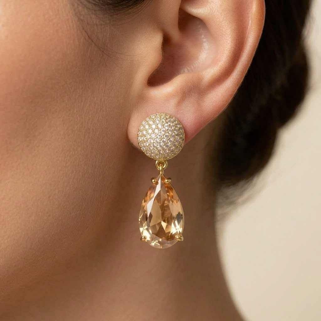 Crystal Teardrop Earrings - Champagne