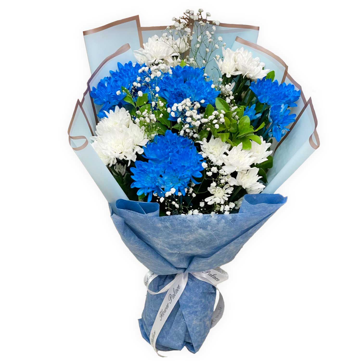 Blooming White And Blue Daisies Bouquet