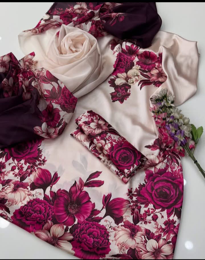 Digital Printed Shamoz Silk 3pc Suit - DESIGN 73