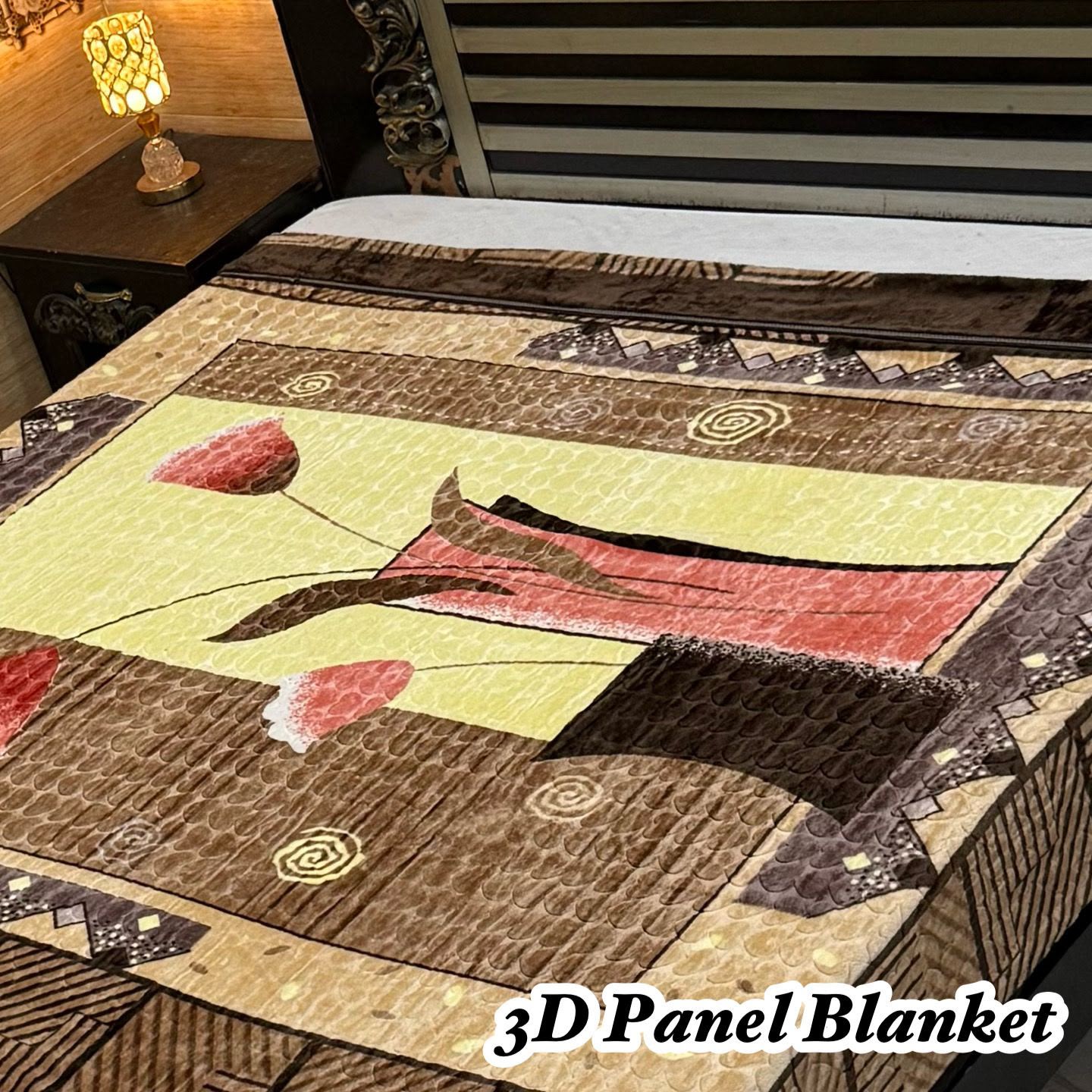 Irani Four Border 3D Panel Embossed Blanket Double Bed - Design 09