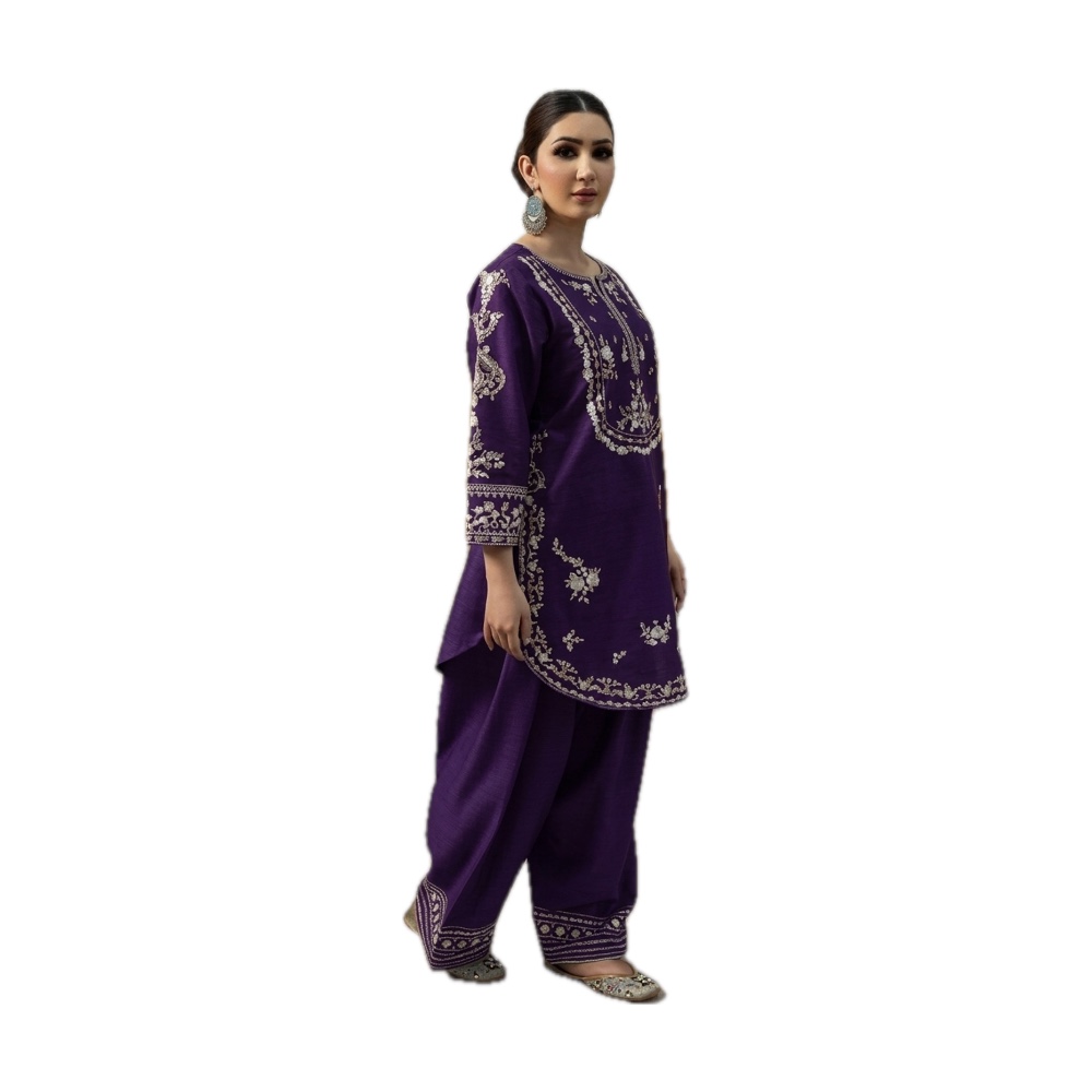 Urge Dhanak 2-Piece Suit - Purple Embroidered