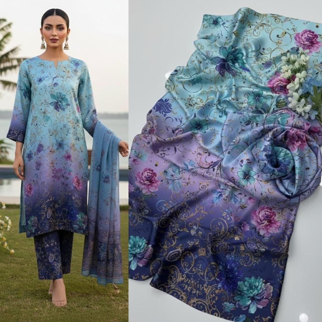 Shamooz Silk Digital Printed 3pc - Design 28