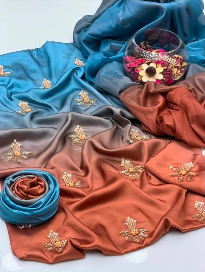 Shamoze Silk Digital Tie And Dye 3pc Premium Version - Blue Rust
