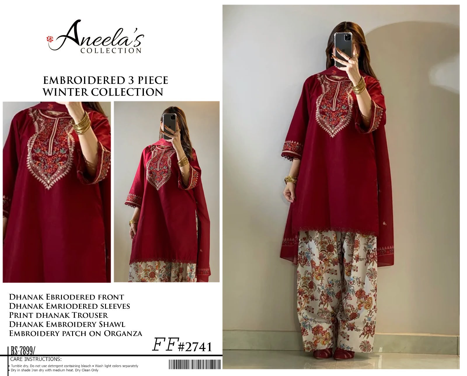 Aneelas Dhanak Embroidered 3PC Suit D#2741 - DESIGN 04