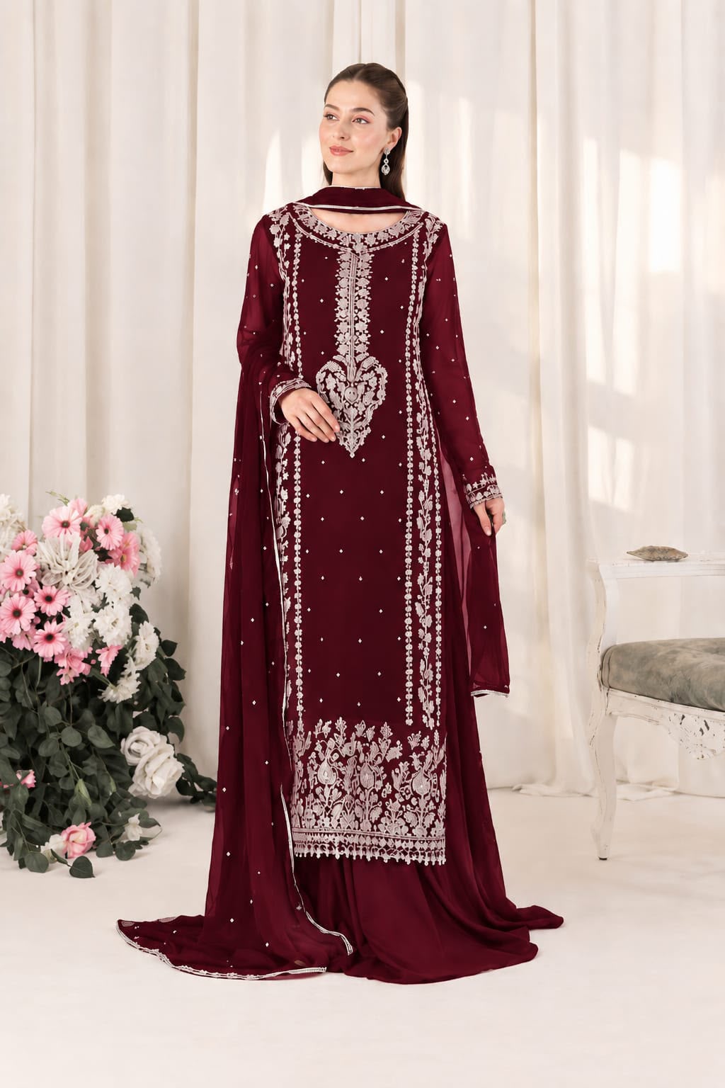Harais Shakeel Chiffon Embroidered 3PC Suit - DESIGN 07