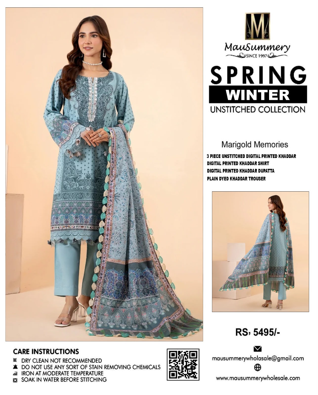 Mausummery Khaddar Printed 3PC Suit - DESIGN 09